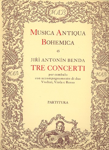 3 Concerti für Cembalo, 2 Violinen, Viola  und BC,  Partitur  
