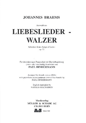 Auswahl aus Liebeslieder-Walzer op.52 (dt/en)  für Frauenchor und Klavier  
