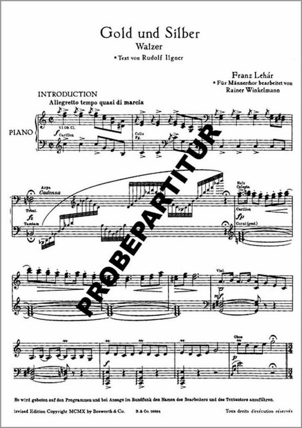 Gold und Silber&nbsp;&nbsp;für Salonorchster&nbsp;&nbsp;Klavierpartitur