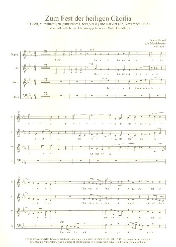 Zum Fest der heiligen Cäcilia für  Soli, gem Chor und Klavier  Chorpartitur