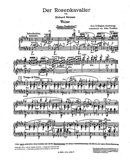 Tanz-Walzer aus 'Der Rosenkavalier' op. 59&nbsp;&nbsp;für Salonorchester&nbsp;&nbsp;Klavier-Direktion Pariser Besetzung