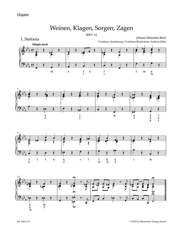 Weinen Klagen Sorgen Zagen&nbsp;&nbsp;Kantate Nr.12 BWV12&nbsp;&nbsp;Orgel