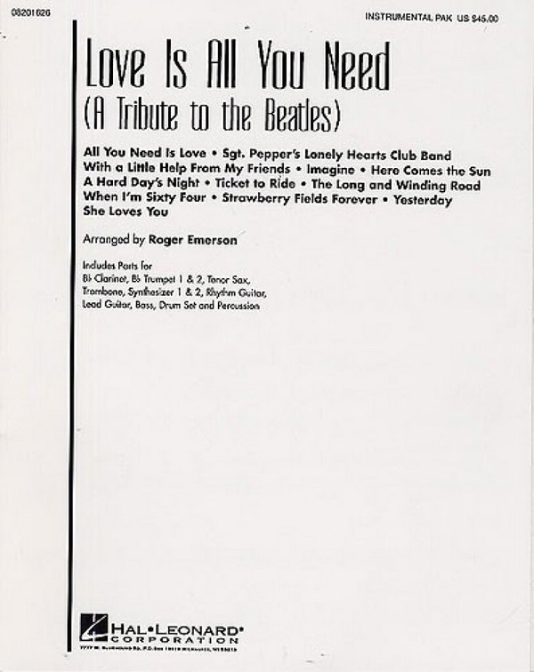 Love is all you need - a tribute to the Beatles&nbsp;&nbsp;for mixed chorus and instruments&nbsp;&nbsp;Instrumental Pack