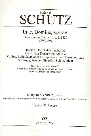 In te Domine speravi for alto solo, violin,&nbsp;&nbsp;bass dulcian (trombone) and BC&nbsp;&nbsp;Full score