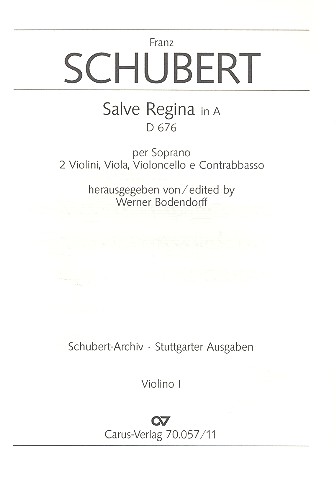 Salve Regina A-Dur D676 für Sopran&nbsp;&nbsp;und Streichquartett,  Violine 1&nbsp;&nbsp;Bodendorff, Werner,  Hrsg.