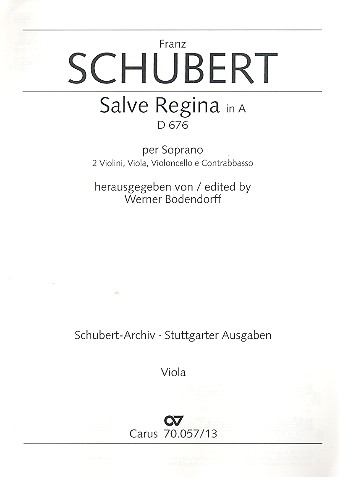 Salve Regina A-Dur D676 für Sopran&nbsp;&nbsp;und Streichquartett,  Viola&nbsp;&nbsp;Bodendorff, Werner,  Hrsg.