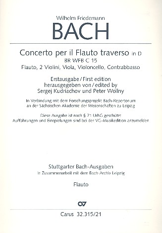 Konzert D-Dur BRWFBC15 für Flöte und&nbsp;&nbsp;Streichorchester&nbsp;&nbsp;Flöte