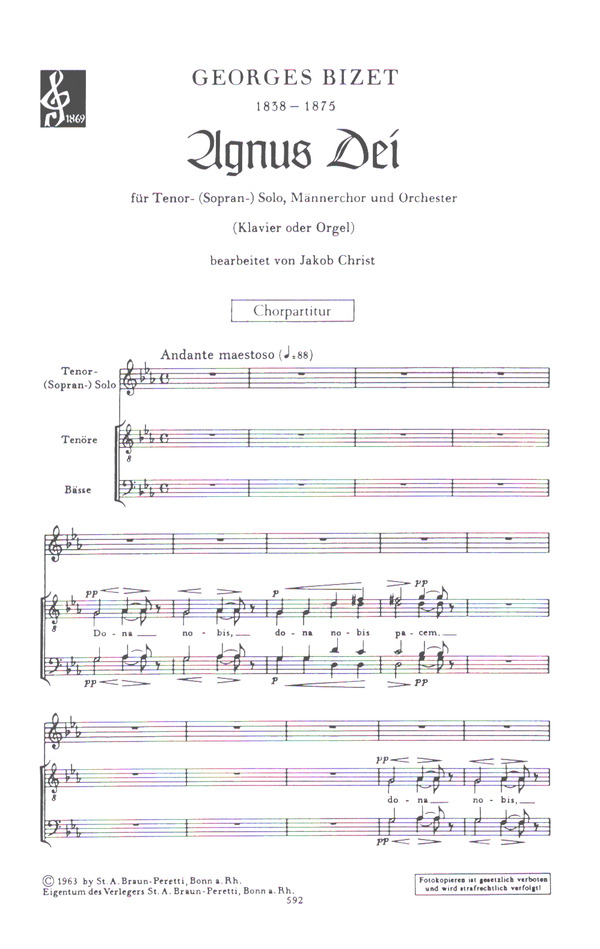 Agnus Dei für Tenor (S),  Männerchor und Klavier  Chorpartitur