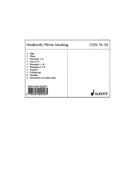 Plöner Musiktag  für Orchester  Stimmensatz - Flöte, Oboe, Klarinette, Horn, Trompete I, Trompete II, 