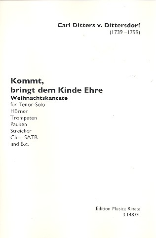 Weihnachtskantate für Tenor (Sopran),  gem Chor, 2 Hörner, 2 Trompeten, Pauke,  Streicher und Bc,  Partitur
