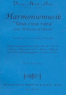Harmoniemusik Una cosa rara  für 2 Oboen, 2 Klarinetten, 2 Hörner und 2 Fagotte  Studienpartitur