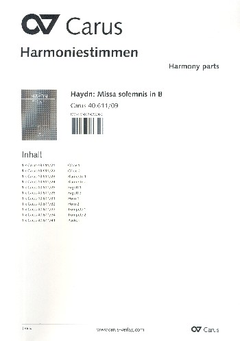 Schöpfungsmesse B-Dur Hob.XXII:13&nbsp;&nbsp;für Soli (SATB), Chor und Orchester&nbsp;&nbsp;Harmonie