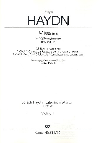 Schöpfungsmesse B-Dur Hob.XXII:13&nbsp;&nbsp;für Soli (SATB), Chor und Orchester&nbsp;&nbsp;Violine 2