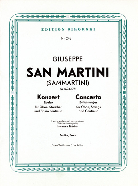 Konzert Es-Dur für Oboe,  Streicher und Bc  Partitur