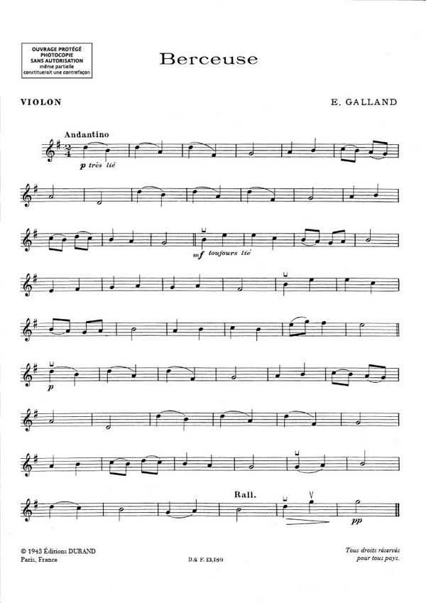 Berceuse pour violon et&nbsp;&nbsp;piano&nbsp;&nbsp;5 morceaux faciles no.5