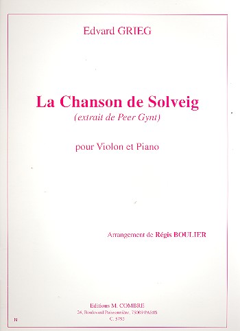 Chanson de Solveig pour&nbsp;&nbsp;violon et piano&nbsp;&nbsp;extrait de Peer Gynt