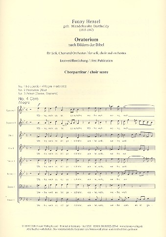 Oratorium  für Soli, gem Chor und Orchester  Chorpartitur
