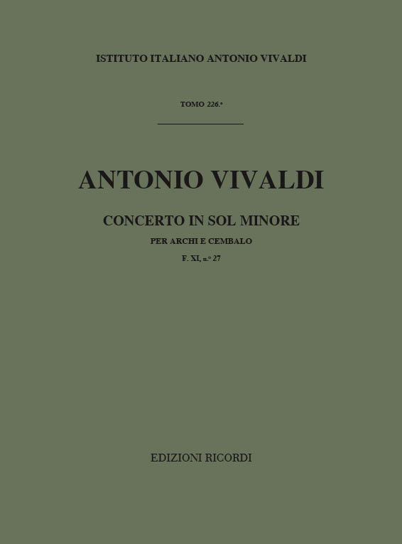 Concerto sol minore F.XI,27&nbsp;&nbsp;per archi e cembalo, partitura&nbsp;&nbsp;Malipiero, G., ed
