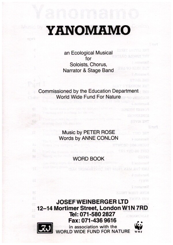 Yanomamo   for soloists, narrator, chorus and stage band  word book