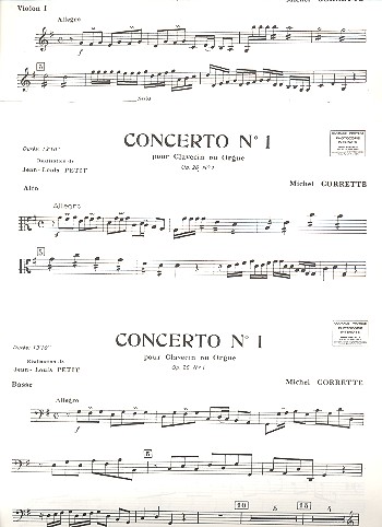 Concerto no.1 op.26 pour&nbsp;&nbsp;clavecin ou orgue et orchestre&nbsp;&nbsp;à cordes, parties des cordes (4-3-2-2)
