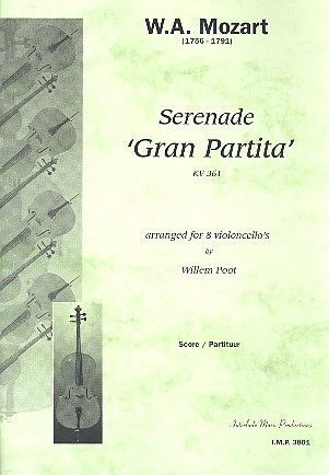 Serenade Gran Partita&nbsp;&nbsp;KV361 für 8 Violoncelli&nbsp;&nbsp;Partitur+Stimmen