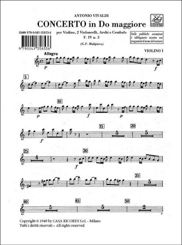 Konzert C-Dur F.IV:3 für Violine,&nbsp;&nbsp;2 Violoncelli, Streicher und Bc&nbsp;&nbsp;Stimmensatz