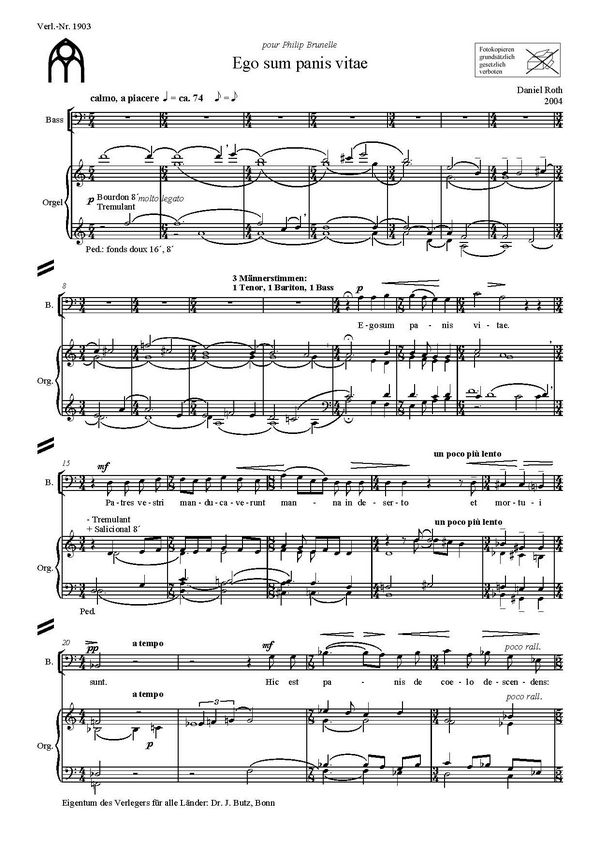 Ego sum panis vitae&nbsp;&nbsp;für gem Chor und Orgel&nbsp;&nbsp;