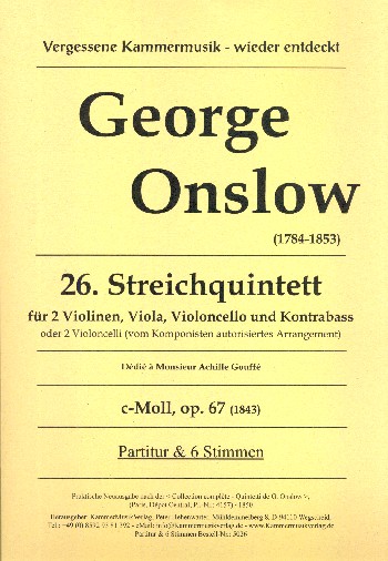 Quintett c-Moll Nr.26 op.67  für 2 Violinen, Viola, Violoncello und Kontrabass (Vc)  Partitur und 6 Stimmen