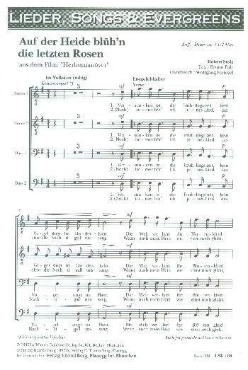 Auf der Heide blüh'n die letzten Rosen  für Männerchor a cappella (Klavier ad lib)  Partitur