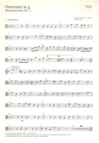 Ouverture g-Moll Orchestersuite&nbsp;&nbsp;Nr.1 für Violine, Streicher und Bc&nbsp;&nbsp;Viola