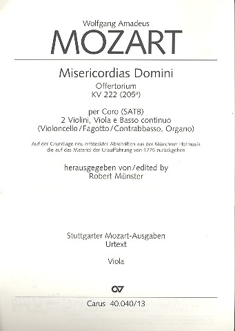 Misericordias Domini KV222&nbsp;&nbsp;Offertorium für gem Chor und&nbsp;&nbsp;Orchester,  Viola