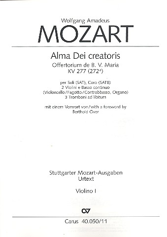 Alma Dei creatoris KV277 für Soli (SAT),&nbsp;&nbsp;Chor, 2 Violinen und Bc (3 Pos ad lib.)&nbsp;&nbsp;Violine 1