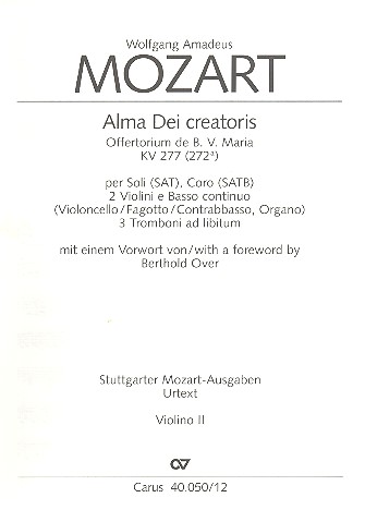 Alma Dei creatoris KV277 für Soli (SAT),&nbsp;&nbsp;Chor, 2 Violinen und Bc (3 Pos ad lib.)&nbsp;&nbsp;Violine 2
