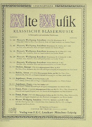Partita F-Dur  für 2 Oboen, 2 Hörner in F und Fagott  Stimmen