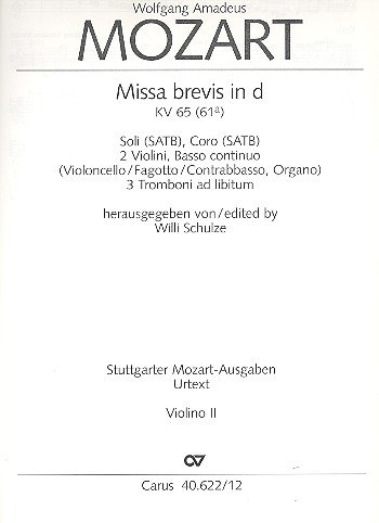 Missa brevis d-Moll KV65&nbsp;&nbsp;für Soli, Chor und Orchester&nbsp;&nbsp;Violine 2
