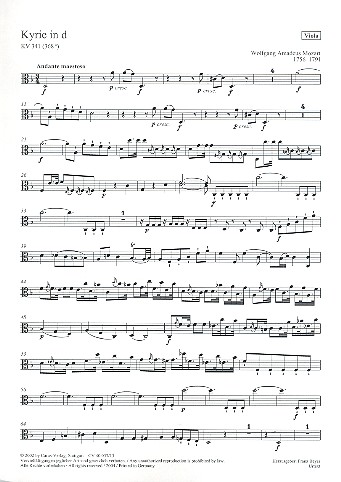 Kyrie d-Moll KV341 für Chor,&nbsp;&nbsp;Orchester und Orgel&nbsp;&nbsp;Viola