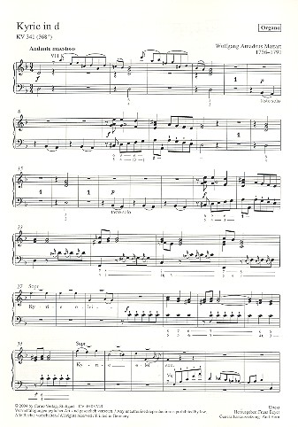 Kyrie d-Moll KV341 für Chor,&nbsp;&nbsp;Orchester und Orgel&nbsp;&nbsp;Orgelstimme