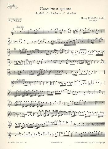 Concerto a quattro TWV 43: d 3&nbsp;&nbsp;für Flöte (Violine), Violine, Violoncello obl. und Basso continuo&nbsp;&nbsp;Einzelstimme - Violine I / Flöte