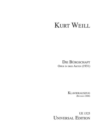 Die Bürgschaft Oper in 3 Akten  Klavierauszug (rev.2000)  Neher, Caspar, Text