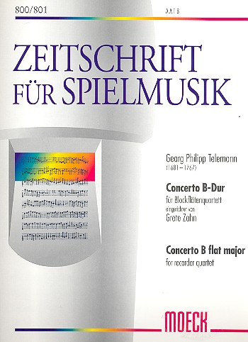 Concerto B-Dur  für 4 Blockflöten (AATB)  Partitur und Stimmen