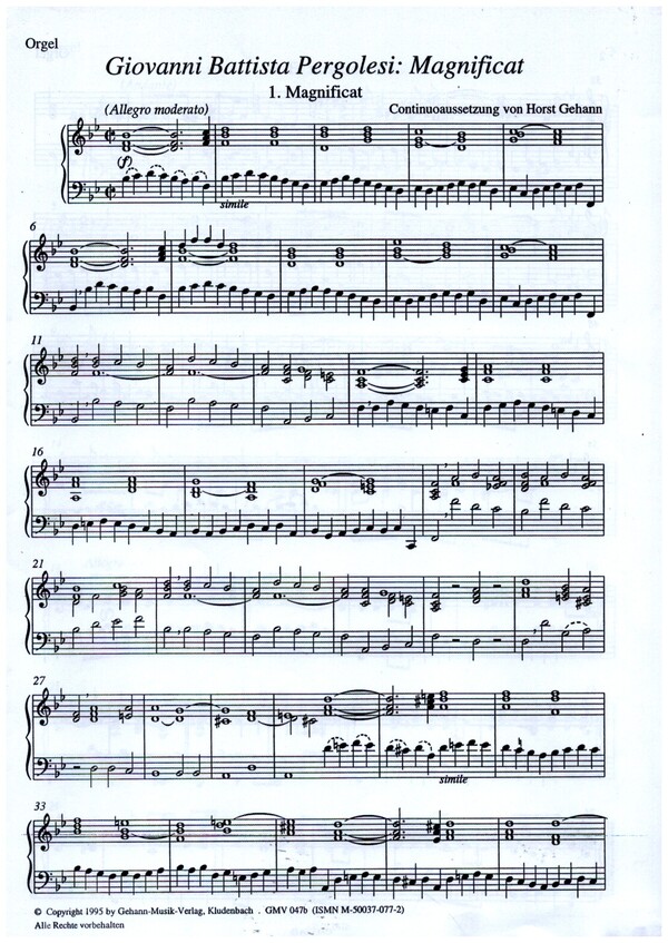 Magnificat für Chor und  Streichorchester  Orgelstimme