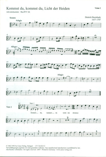 Kommst du Licht der Heiden BuxWV66&nbsp;&nbsp;für Chor, Streicher und Bc&nbsp;&nbsp;Viola 1
