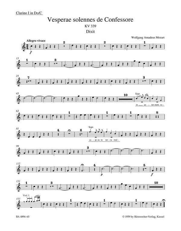Vesperae solennes de Confessore&nbsp;&nbsp;KV339 für Soli, Chor und Orchester&nbsp;&nbsp;Harmonie