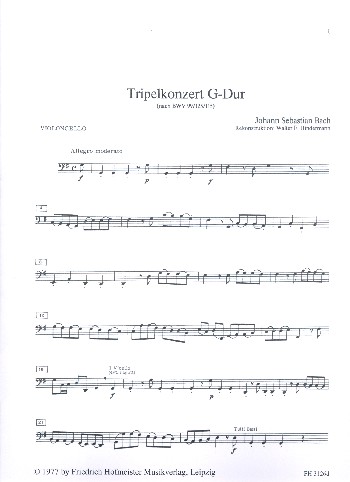 Tripelkonzert G-Dur für Flöte, Oboe,&nbsp;&nbsp;Violine, Streicher und Cembalo&nbsp;&nbsp;Violoncello