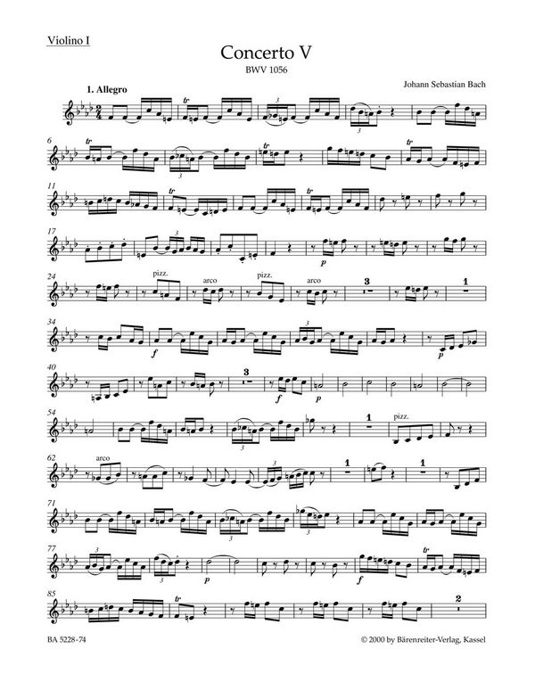 Konzert f-Moll BWV1056&nbsp;&nbsp;für Cembalo, Streicher und Bc&nbsp;&nbsp;Violine 1