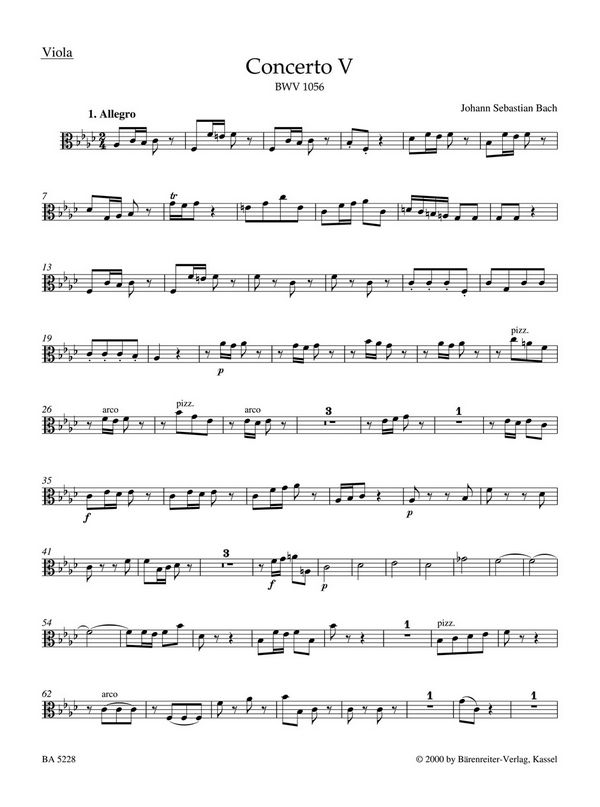 Konzert f-Moll BWV1056&nbsp;&nbsp;für Cembalo, streicher und Bc&nbsp;&nbsp;Viola