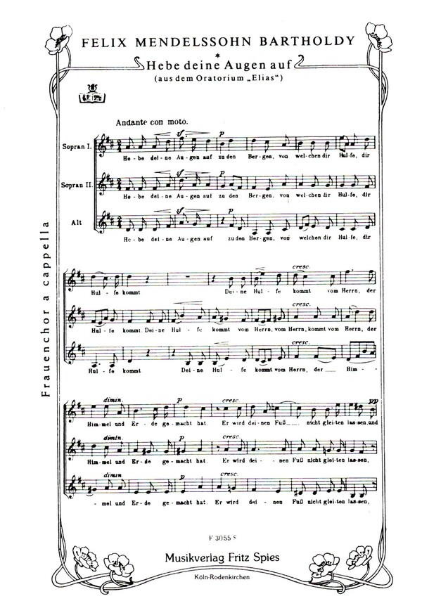 Hebe deine Augen auf    aus Elias  für Frauenchor a cappella  Singpartitur