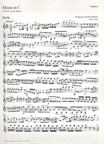 Missa in C KV258 für Soli, gem Chor&nbsp;&nbsp;und Orchester,  Violine 1&nbsp;&nbsp;