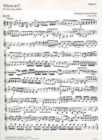 Missa in C KV258 für Soli, gem Chor&nbsp;&nbsp;und Orchester,  Violine 2&nbsp;&nbsp;