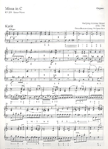 Missa in C KV258 für Soli, gem Chor&nbsp;&nbsp;und Orchester,  Orgel&nbsp;&nbsp;